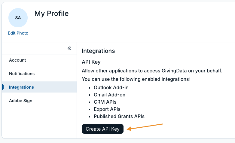create api key button
