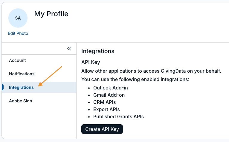 integrations tab