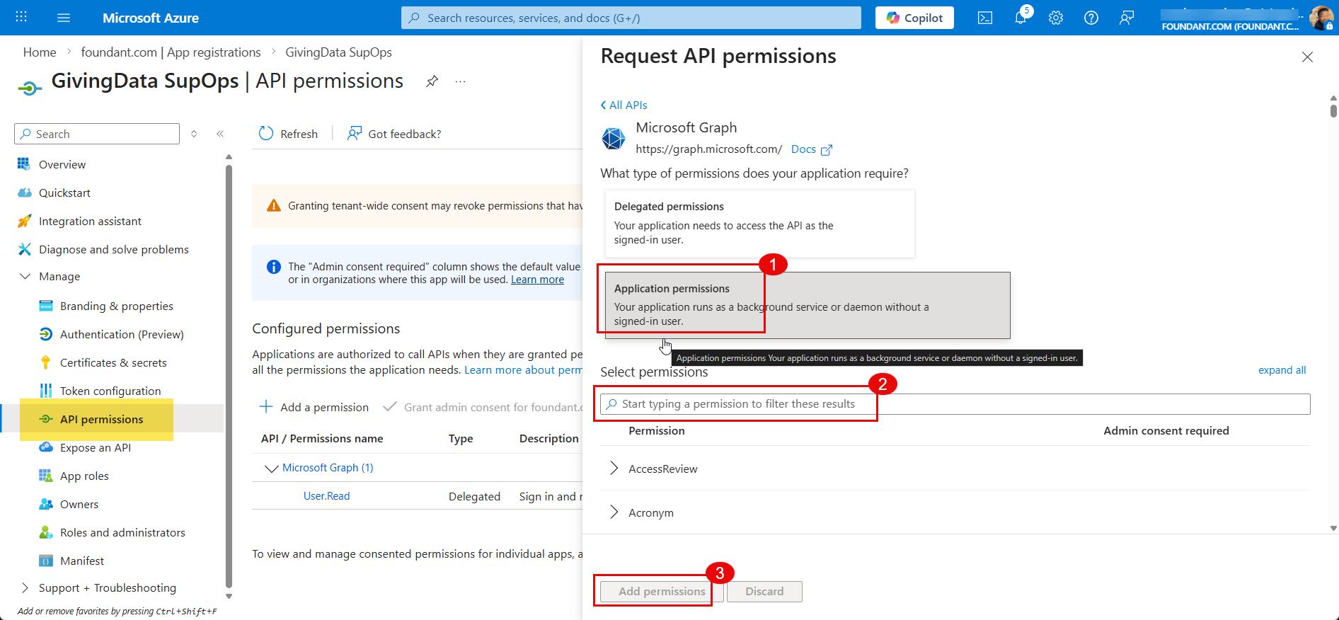 add permissions button