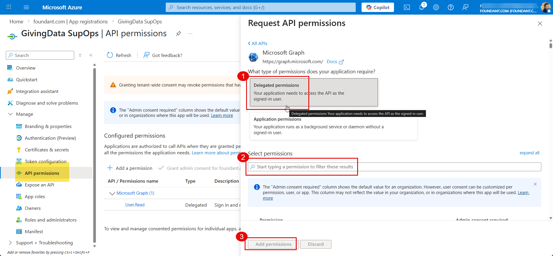 add permissions button