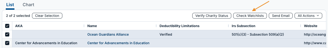 check watchlists button