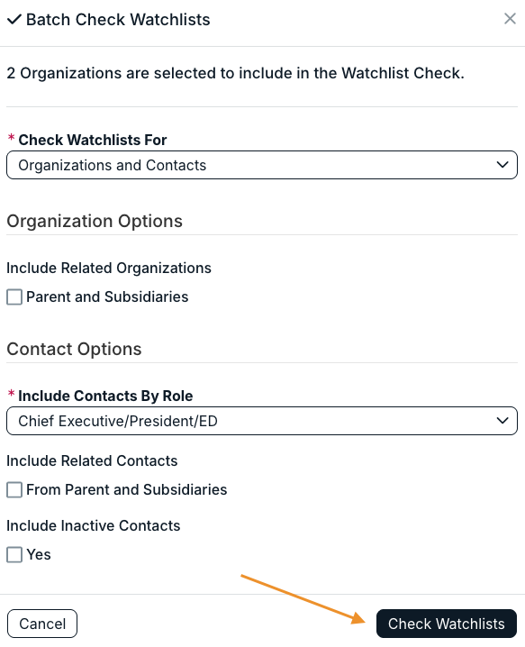 check watchlists button