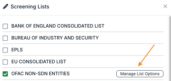 manage list options button