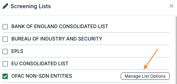 manage list options button