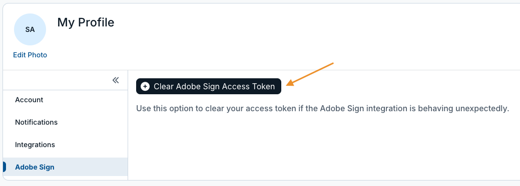 clear adobe sign access token button
