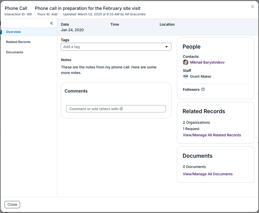 interaction details modal