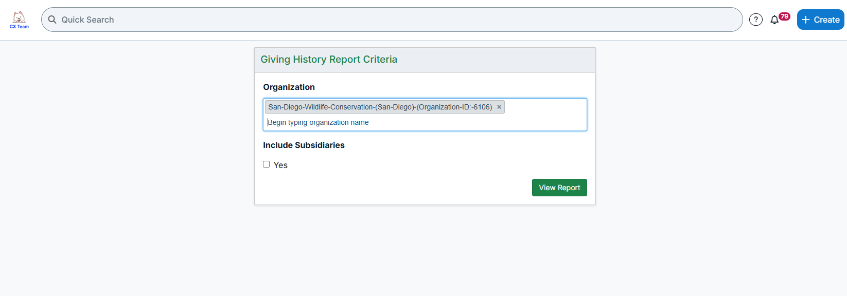 giving history report criteria