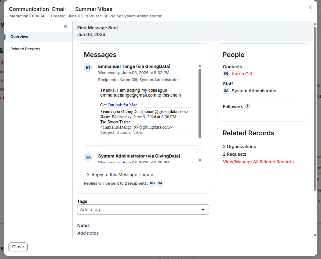 interactions modal