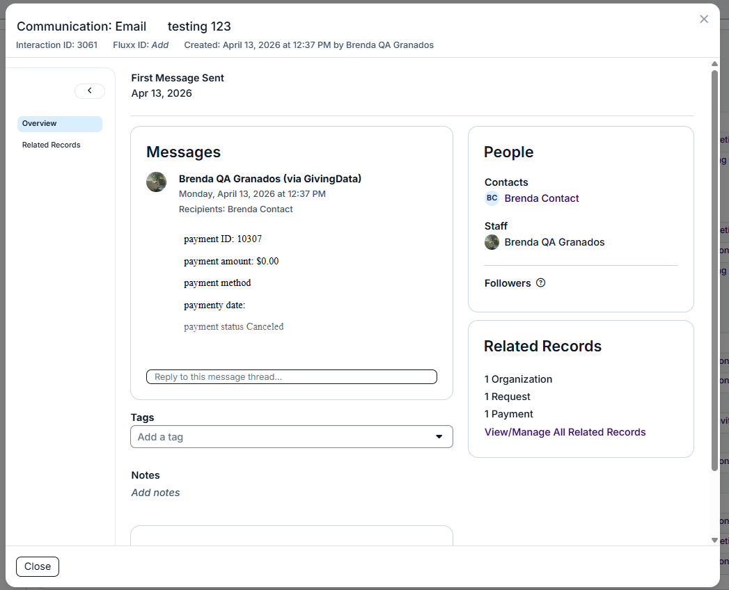 interactions modal