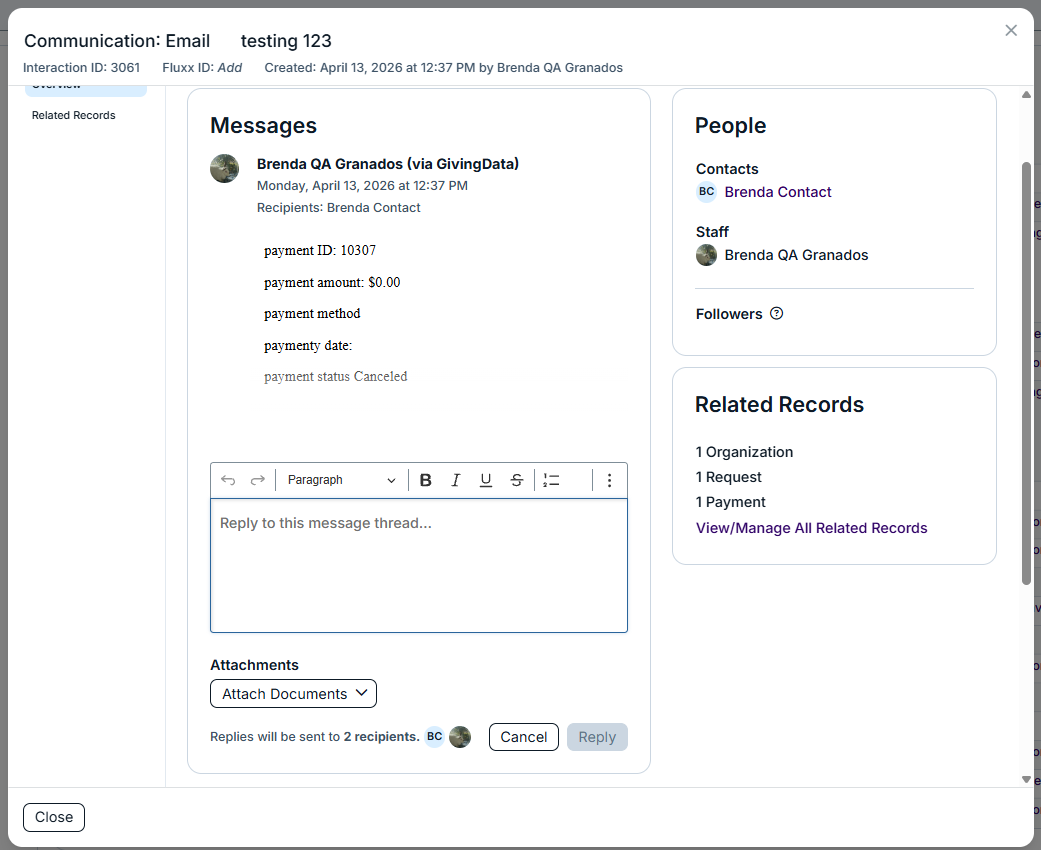 interactions modal
