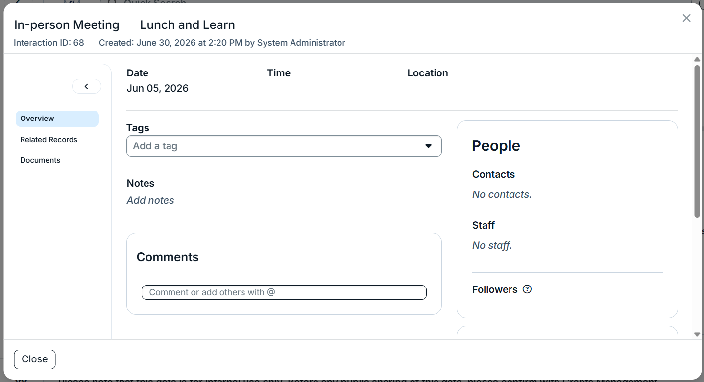 interactions modal
