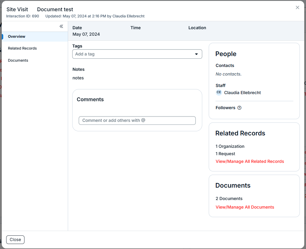 interactions modal