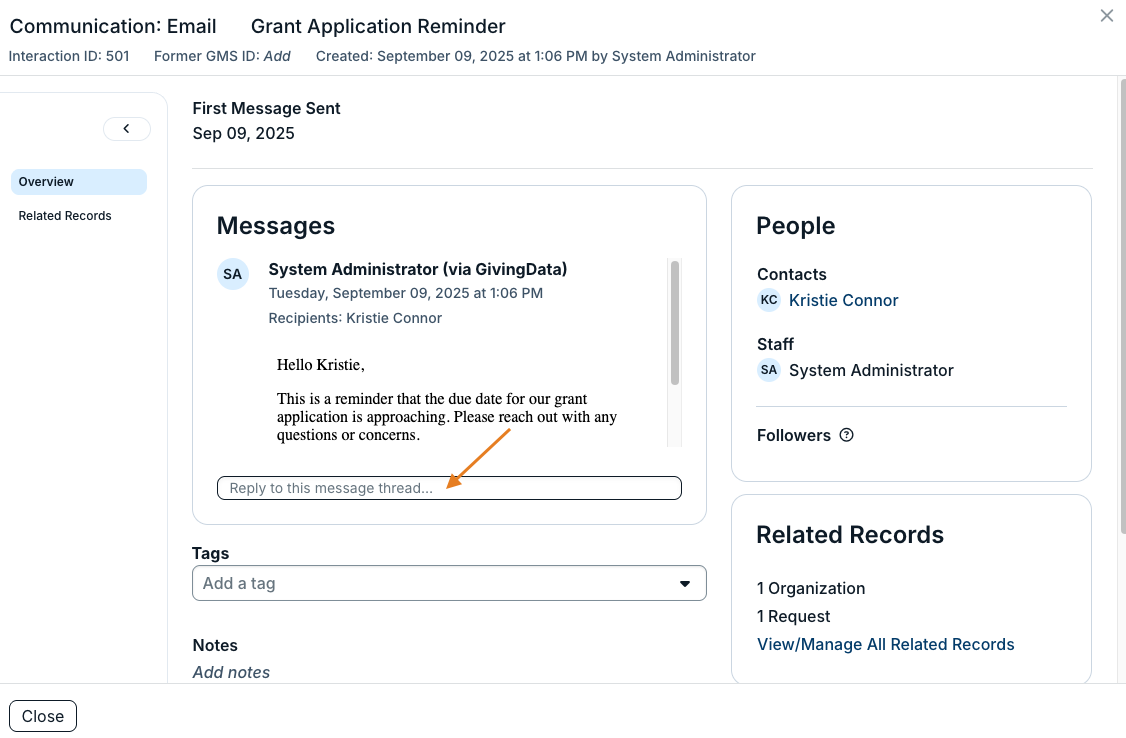 reply to this message thread box