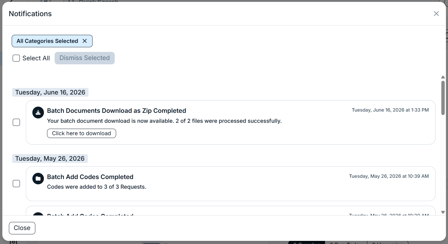 notifications modal