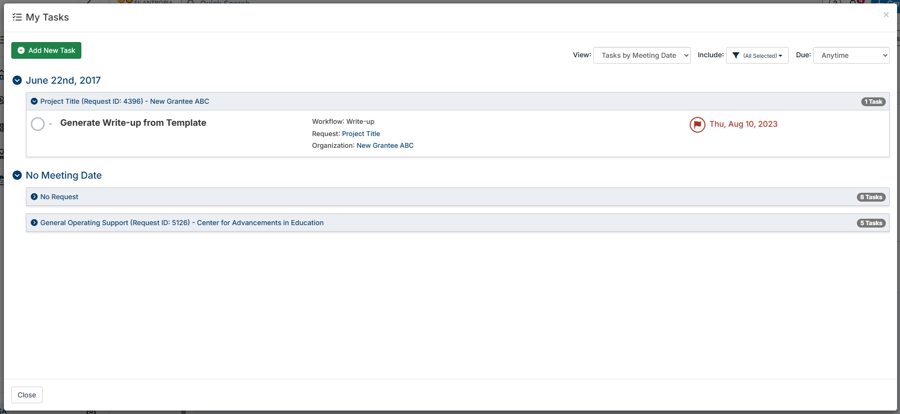 My tasks modal