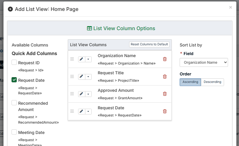 list view modal