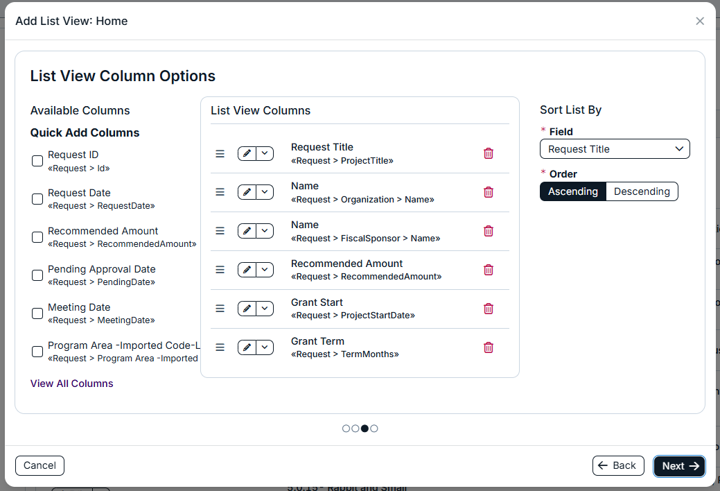 list view modal