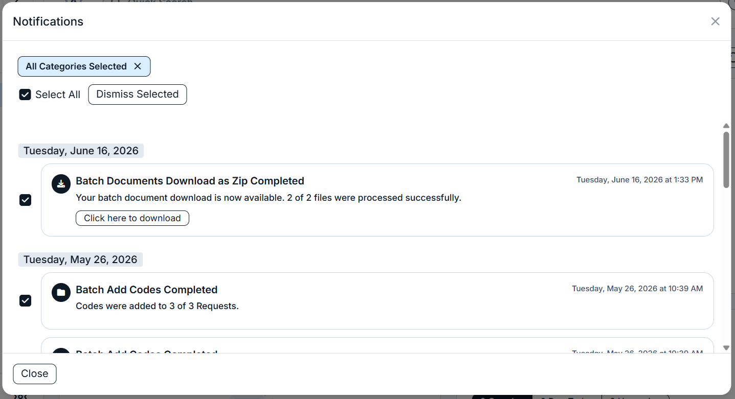 notifications modal