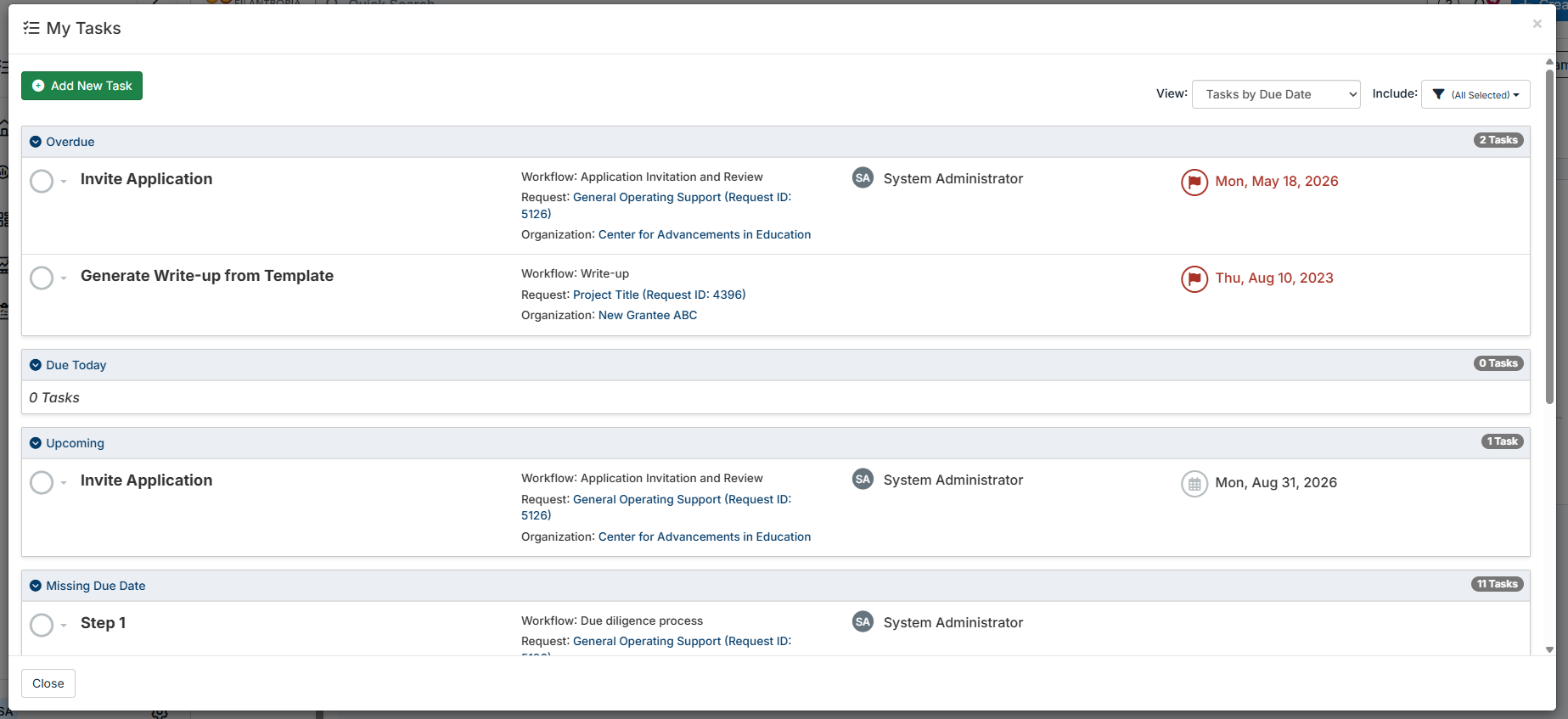 My tasks modal