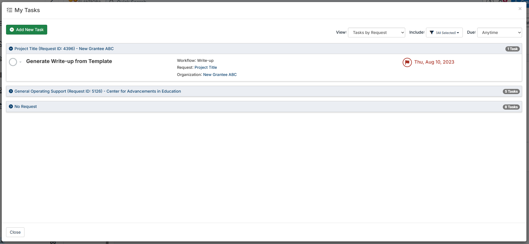 My tasks modal