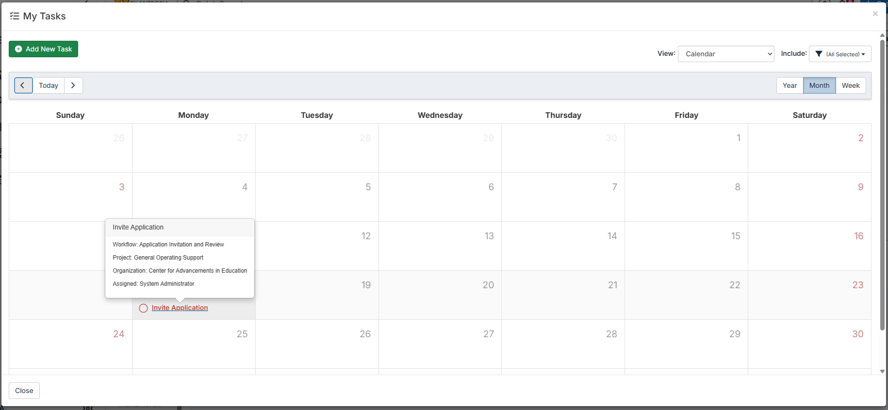 My tasks modal