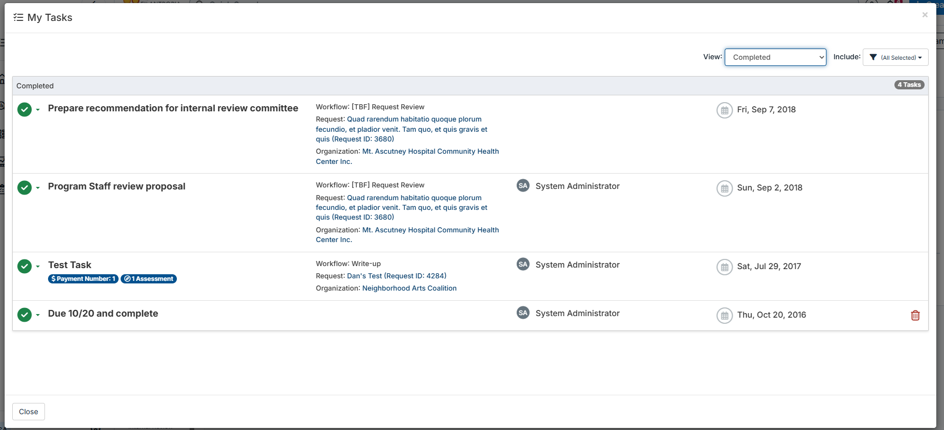 My tasks modal