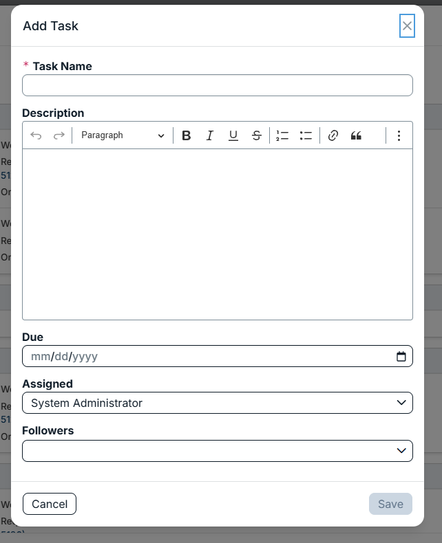 My tasks modal