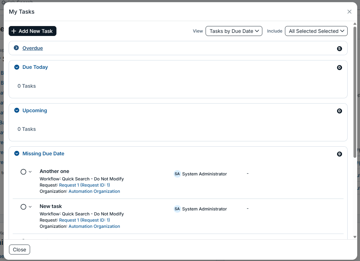 My tasks modal