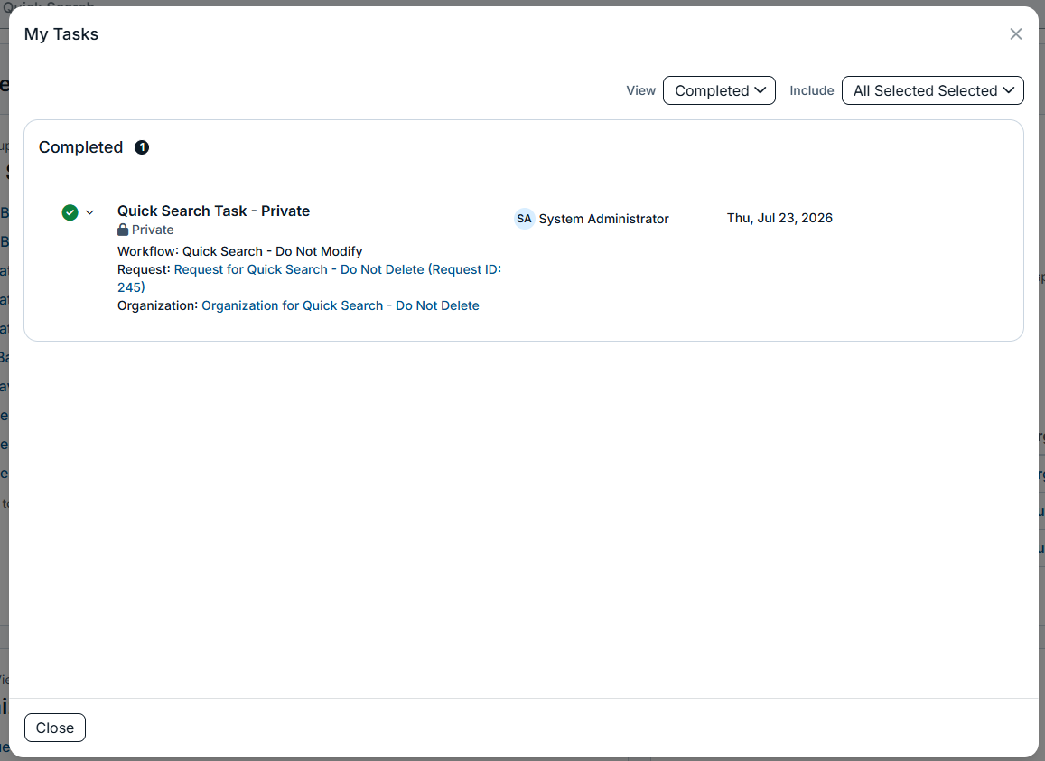 My tasks modal