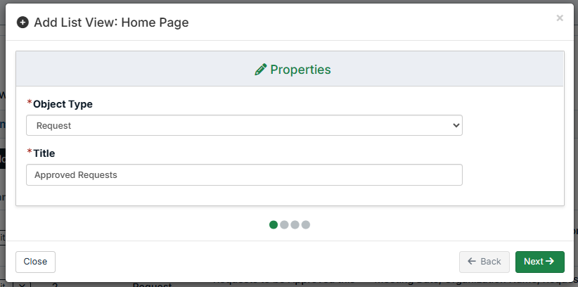 list view modal