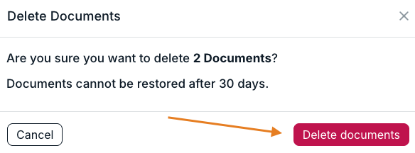delete documents button