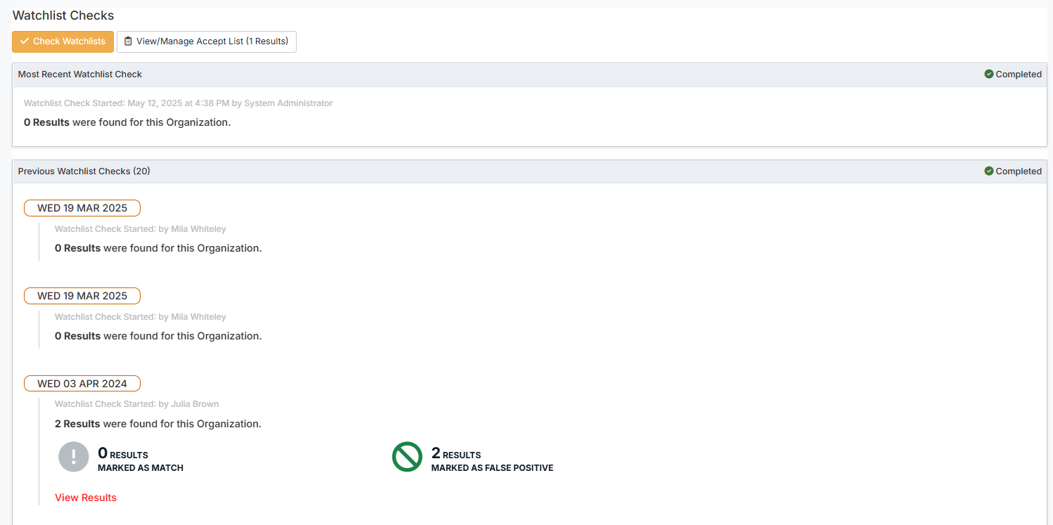 watchlist checks page