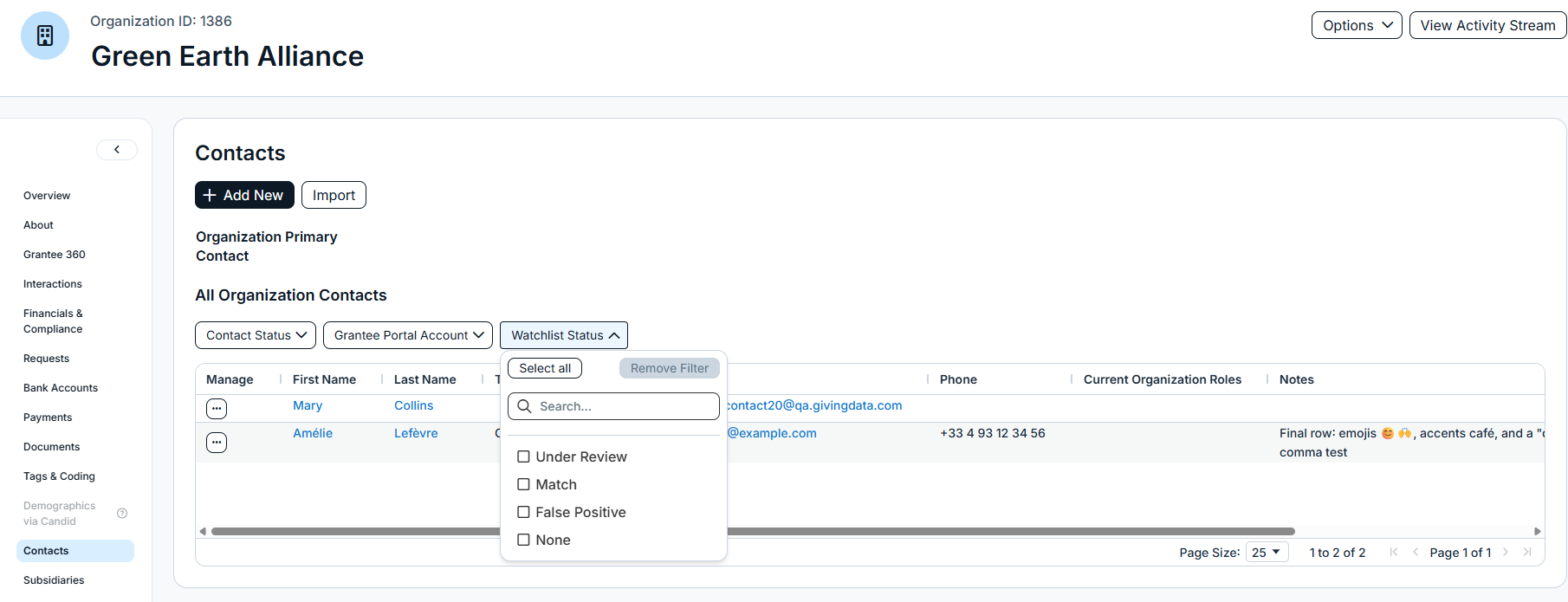 watchlist status filter
