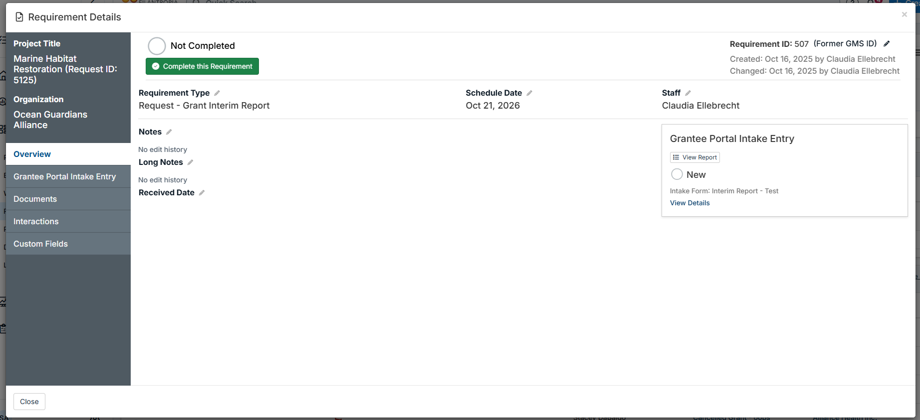 requirement details modal