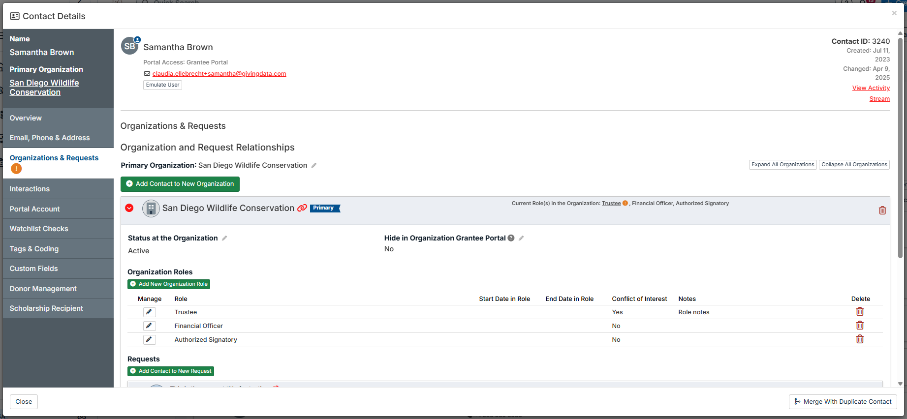 contact details modal