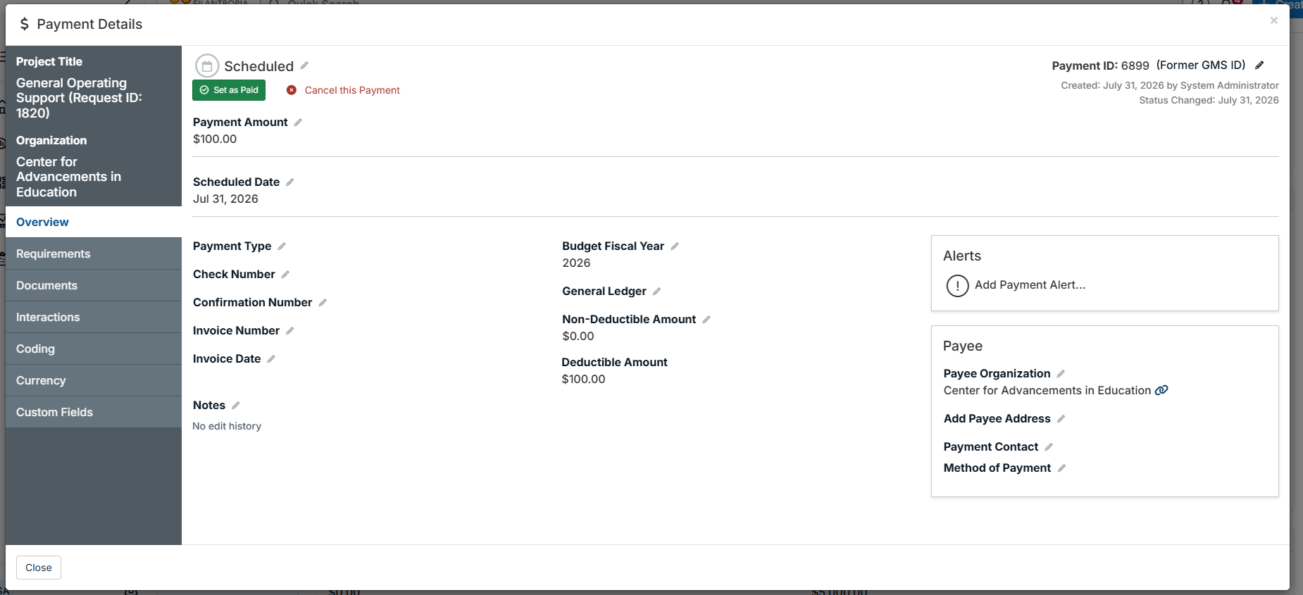 payment details modal