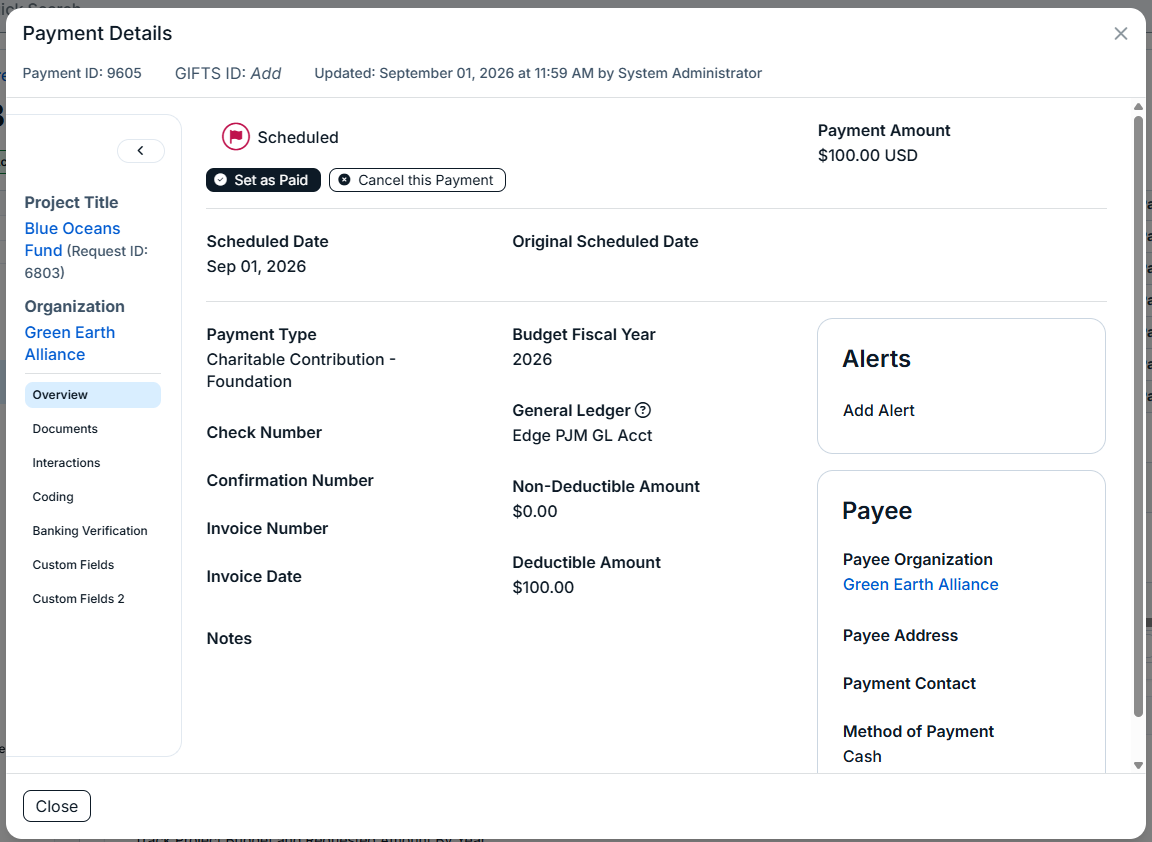 payment details modal