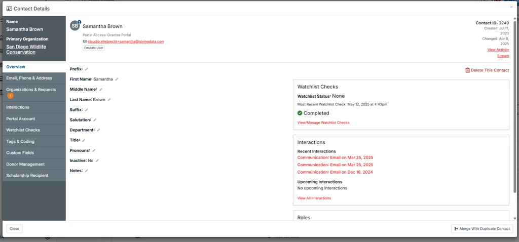 contact details modal