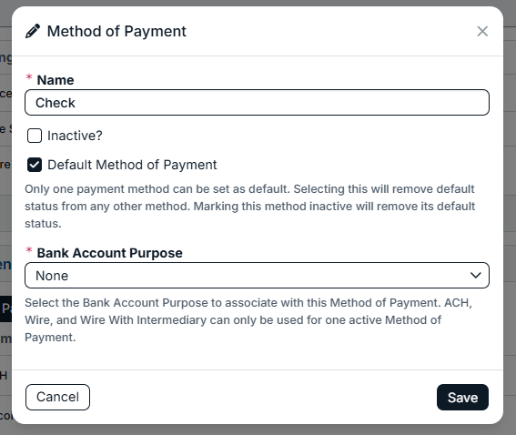 method of payment modal
