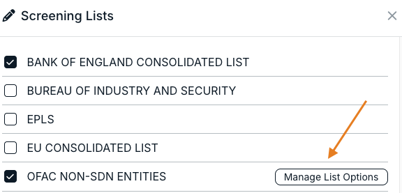manage list options button