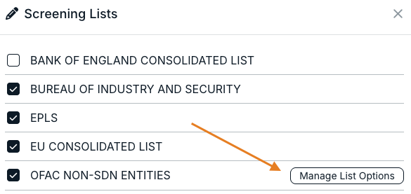 manage list options button
