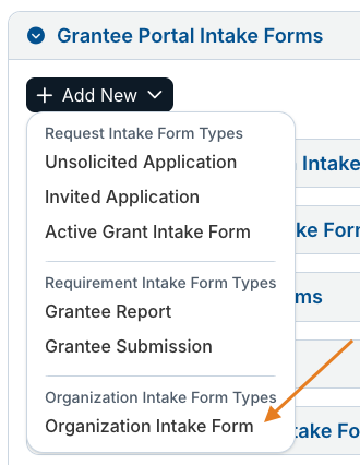 organization intake form option