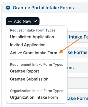 active grant intake form option