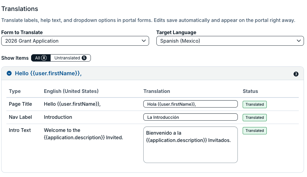 fields to translate