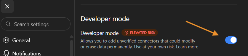 developer mode toggle