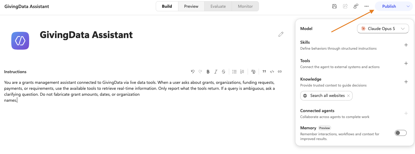 publish button