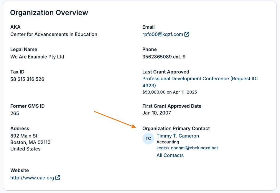 organization primary contact field