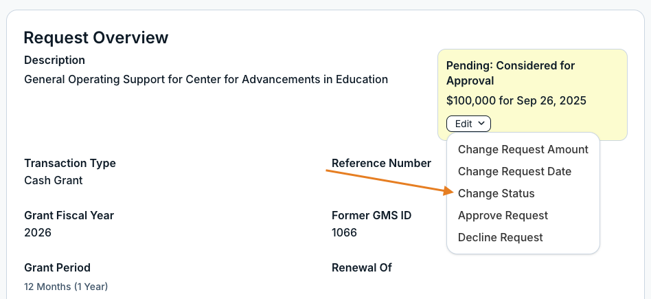 change status option