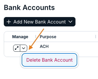 delete bank account option