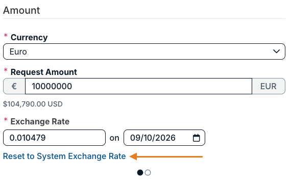 reset to system exchange rate option